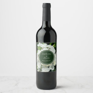 Elegant White Hydrangea Floral Wedding Wine Label
