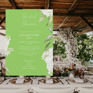 Elegant White Hydrangea Lime Green Bridal Shower  Invitation