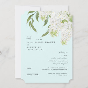 Elegant White Hydrangea Seafoam Bridal Shower Invitation
