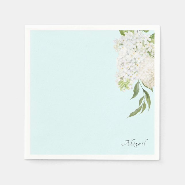 Elegant White Hydrangea Seafoam Bridal Shower  Napkin (Front)