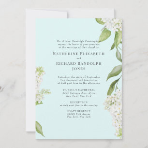 Elegant White Hydrangea Seafoam IV Wedding Invitation