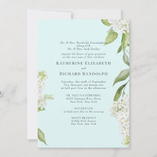 Elegant White Hydrangea Seafoam V Wedding Invitation