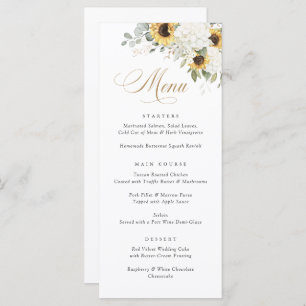 Elegant White Hydrangea Sunflowers Wedding Menu