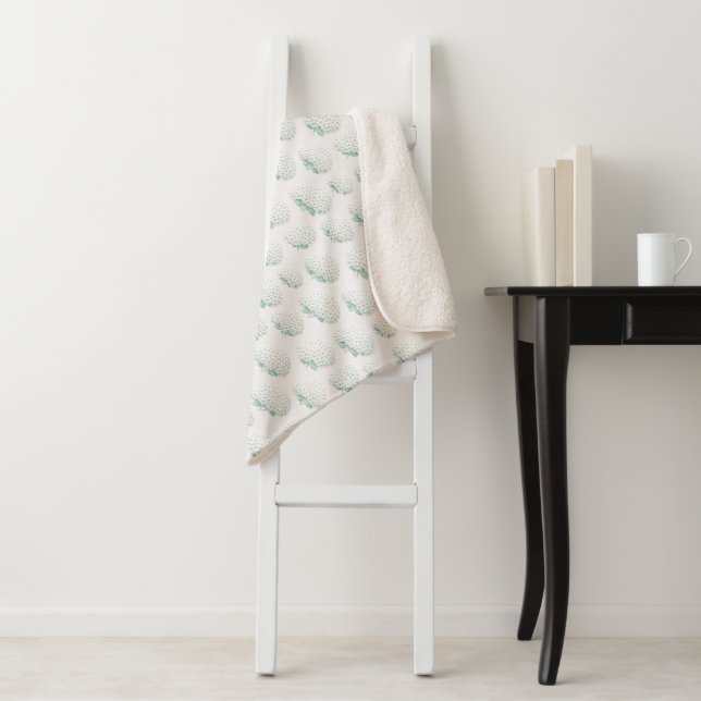 Elegant White Hydrangea Teal Sherpa Blanket (In Situ)