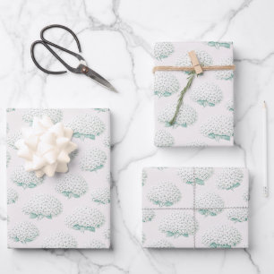 Elegant White Hydrangea Teal Wrapping Paper Sheet