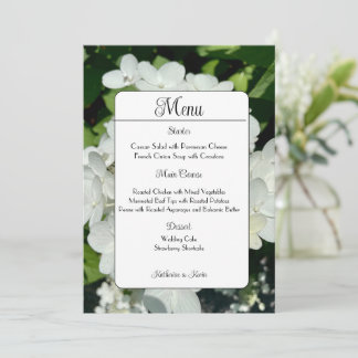 Elegant White Hydrangea Wedding Menu