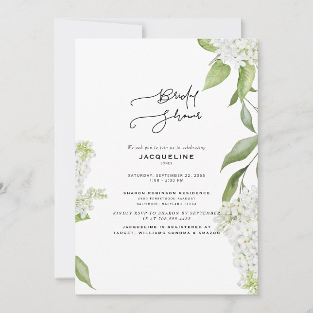 Elegant White Hydrangea White Bridal Shower  Invitation (Front)