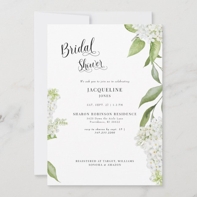 Elegant White Hydrangea White Bridal Shower  Invitation (Front)