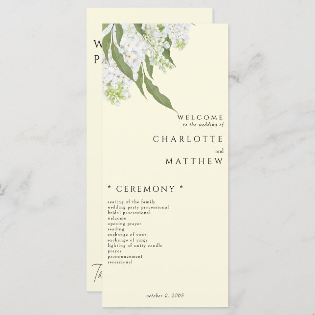 Elegant White Hydrangea Yellow Wedding Program Menu (Front/Back)