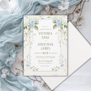 Elegant White Hydrangeas Blue Floral Wedding Invitation