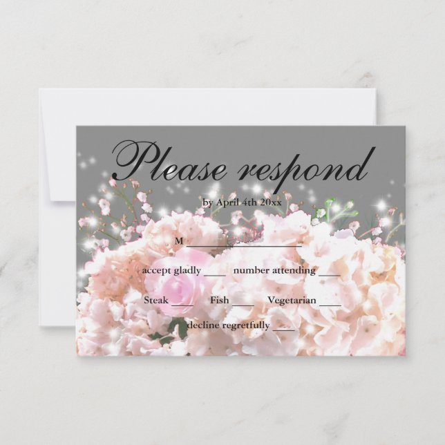 Elegant white hydrangeas pink roses RSVP Card (Front)