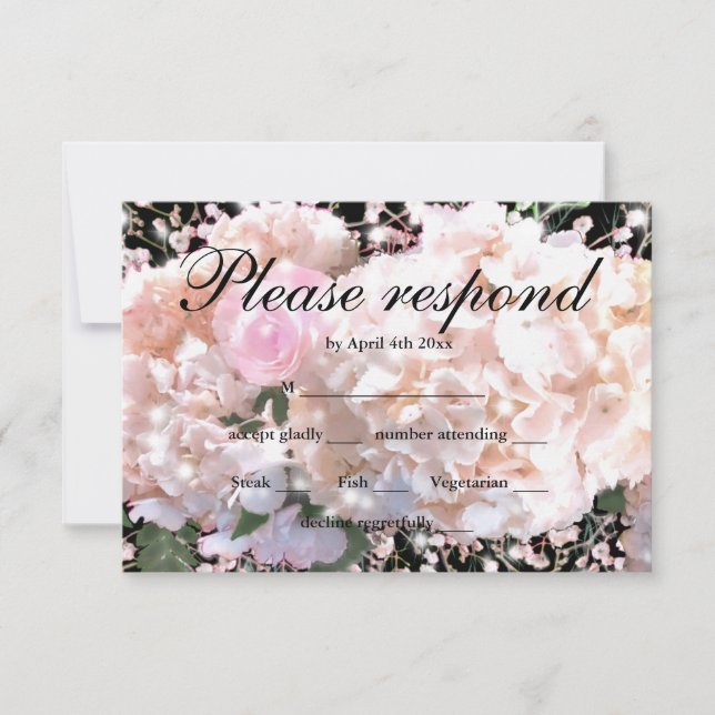 Elegant white hydrangeas pink roses RSVP Card (Front)