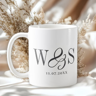 Elegant white initial wedding couples coffee mug