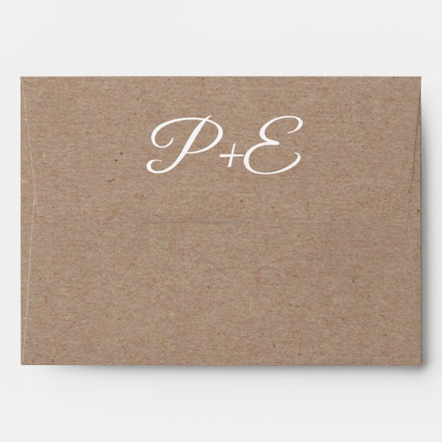 Elegant white initials kraft paper rustic wedding envelope (Back (Top Flap))