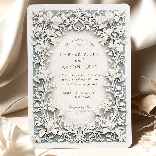 Elegant White Iris Wedding Faux Embossed Design Invitation (Creator Uploaded)