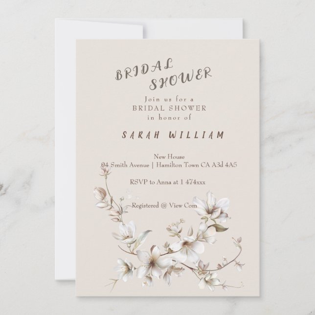 Elegant White & Ivory Blossom Bridal Shower Invitation (Front)
