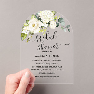 Elegant White Ivory Floral Arch Bridal Shower Acrylic Invitations