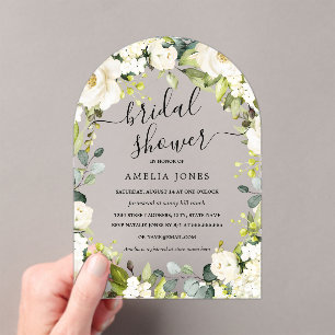 Elegant White Ivory Floral Arch Bridal Shower Acrylic Invitations
