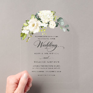 Elegant White Ivory Floral Arch Wedding Acrylic Invitations