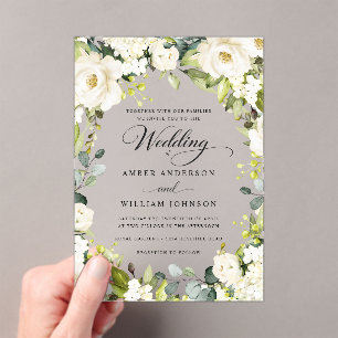 Elegant White Ivory Floral Arch Wedding Acrylic Invitations