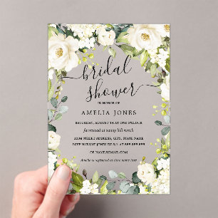 Elegant White Ivory Floral Clear Wedding Acrylic Invitations