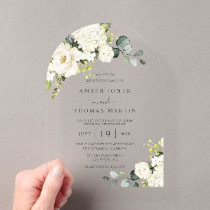 Elegant White Ivory Floral Wedding Acrylic Invitations