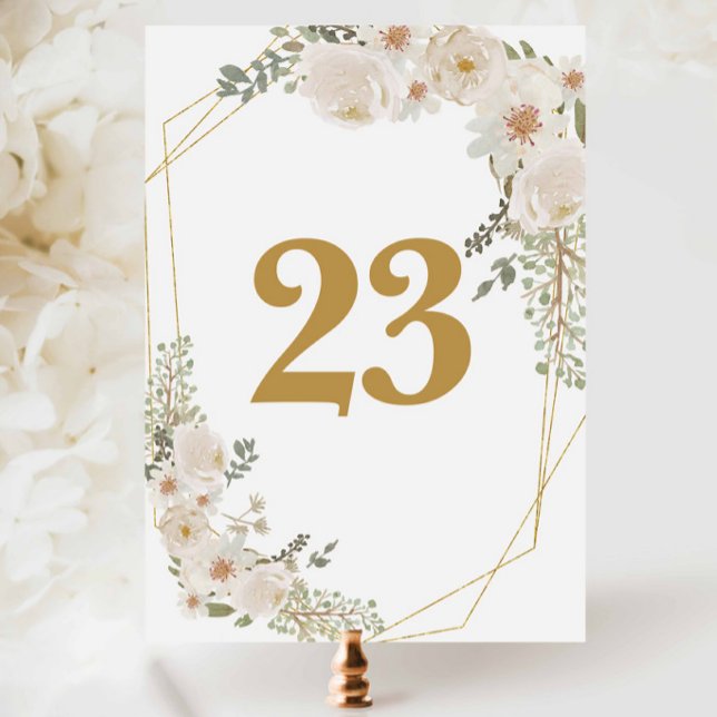 Elegant White Ivory Floral Wedding Birthday Bridal Table Number (Creator Uploaded)