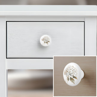 Elegant white ivory hydrangea french country ceramic knob
