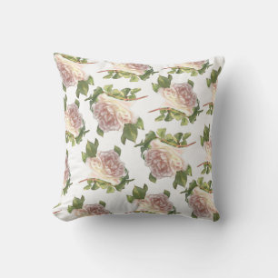 Elegant White Ivory Peach Roses pattern Cushion