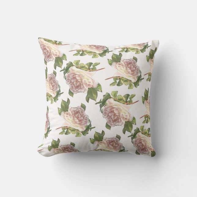 Elegant White Ivory Peach Roses pattern Cushion (Front)