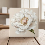 Elegant white ivory peony french country tile<br><div class="desc">This elegant ceramic tile features a hand-painted style peony illustration in soft beige and ivory tones. Perfect for a cottagecore or French country inspired space, it brings a touch of vintage charm and natural beauty to kitchens, bathrooms, or garden rooms. A delicate floral design that feels both timeless and refined,...</div>
