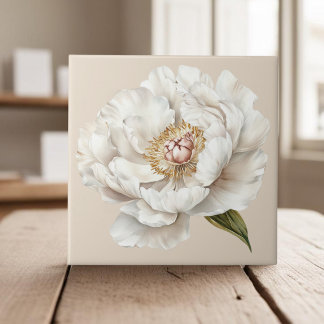 Elegant white ivory peony french country tile