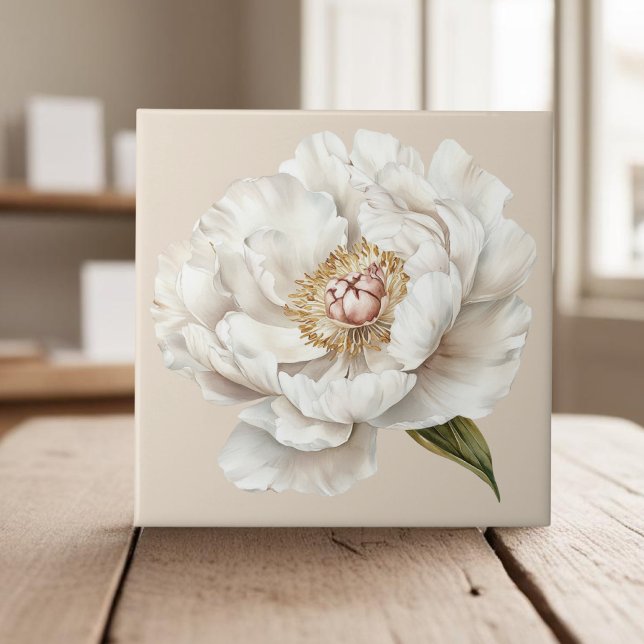 Elegant white ivory peony french country tile (Creator Uploaded)