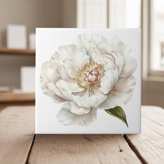 Elegant white ivory peony french country tile (Creator Uploaded)
