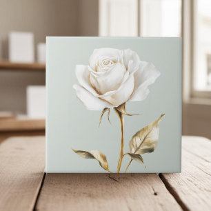 Elegant white ivory rose faux gold tile