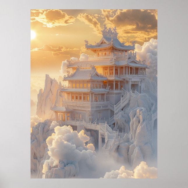 Elegant White Jade and Golden Palace Poster (Front)