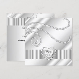 Elegant White Jewel diamonds Silver Birthday Party Invitation