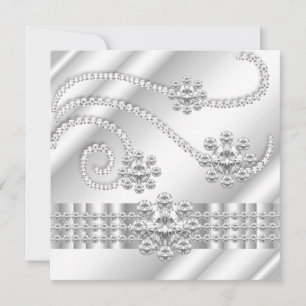 Elegant White Jewel diamonds Silver Birthday Party Invitation