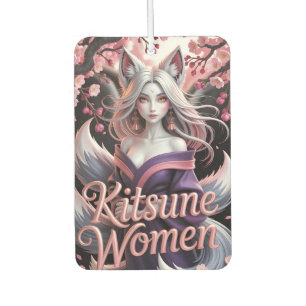 Elegant White Kitsune Woman with Sakura Blossoms Car Air Freshener