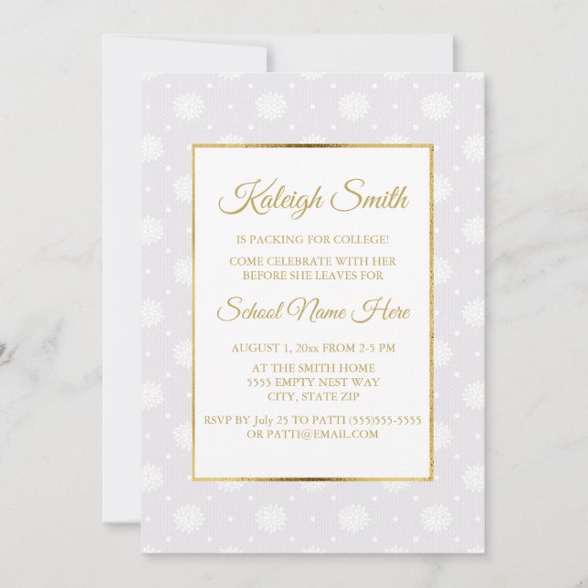 Elegant White Lace and Gold Trunk Party Invite (Front)