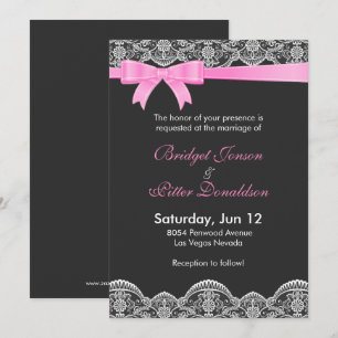 Elegant White Lace And Pale Pink Ribbon Wedding Invitation