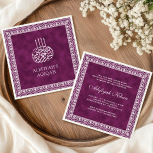 Elegant White Lace Border Plum Islamic Aqiqah Invitation