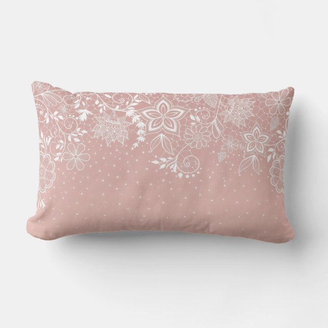 Elegant white lace floral and confetti design lumbar cushion (Front)