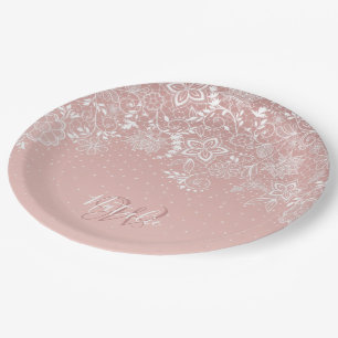 Elegant white lace floral and confetti design paper plate