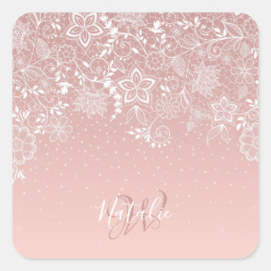Elegant white lace floral and confetti design square sticker