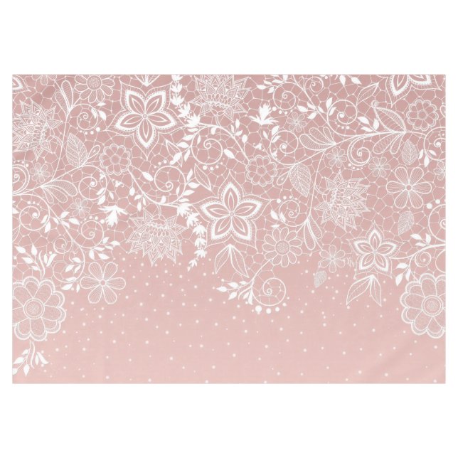 Elegant white lace floral and confetti design tablecloth (Front (Horizontal))