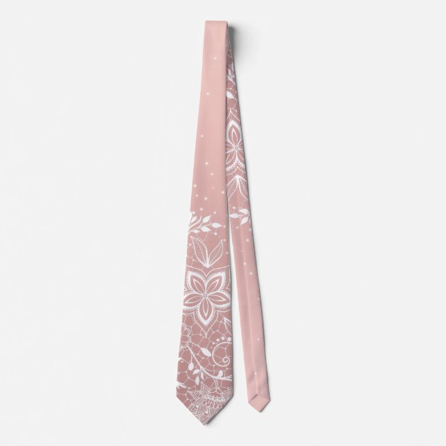 Elegant white lace floral and confetti design tie (Front)