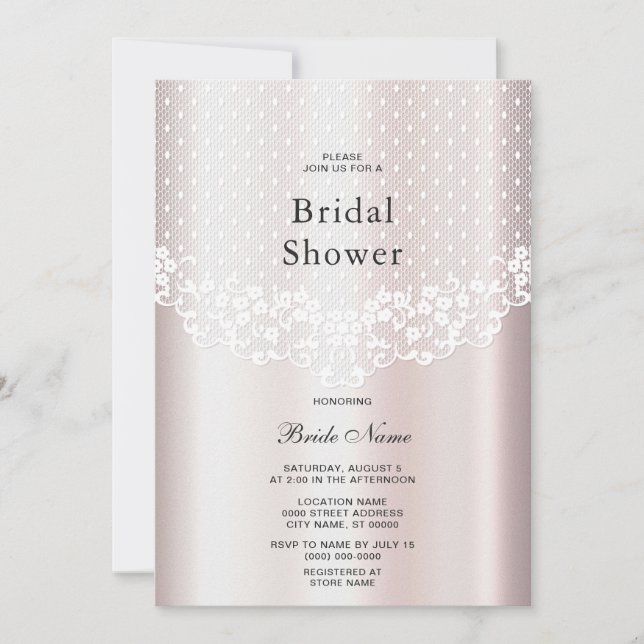Elegant White Lace Floral Bridal Shower Invitation (Front)