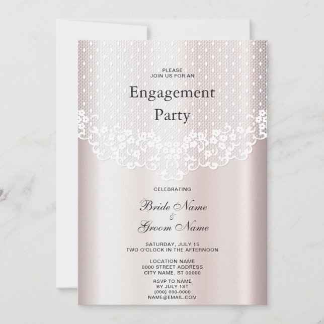 Elegant White Lace Floral Engagement Invitation (Front)
