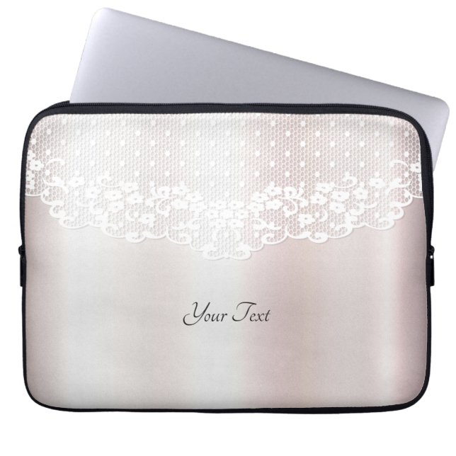 Elegant White Lace Floral Laptop Sleeve (Front)